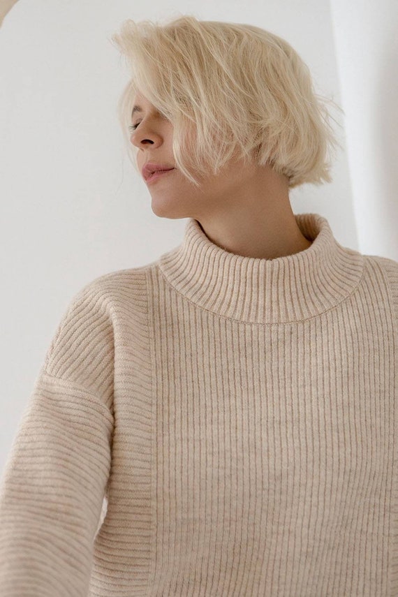 Turtleneck Soft Wool Sweater Winter Womens Rib Sweater - Etsy