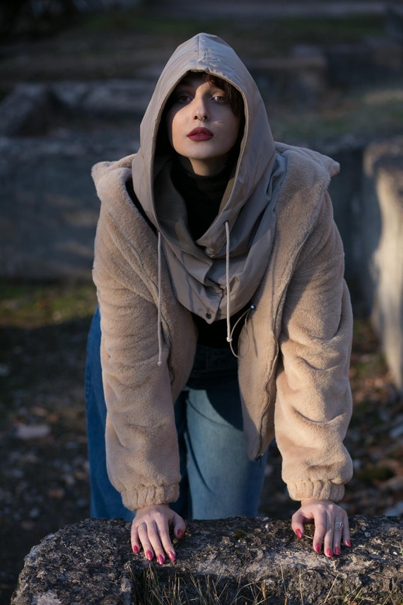 Waterproof Hooded Scarf Fleece Winter Rain and Snow