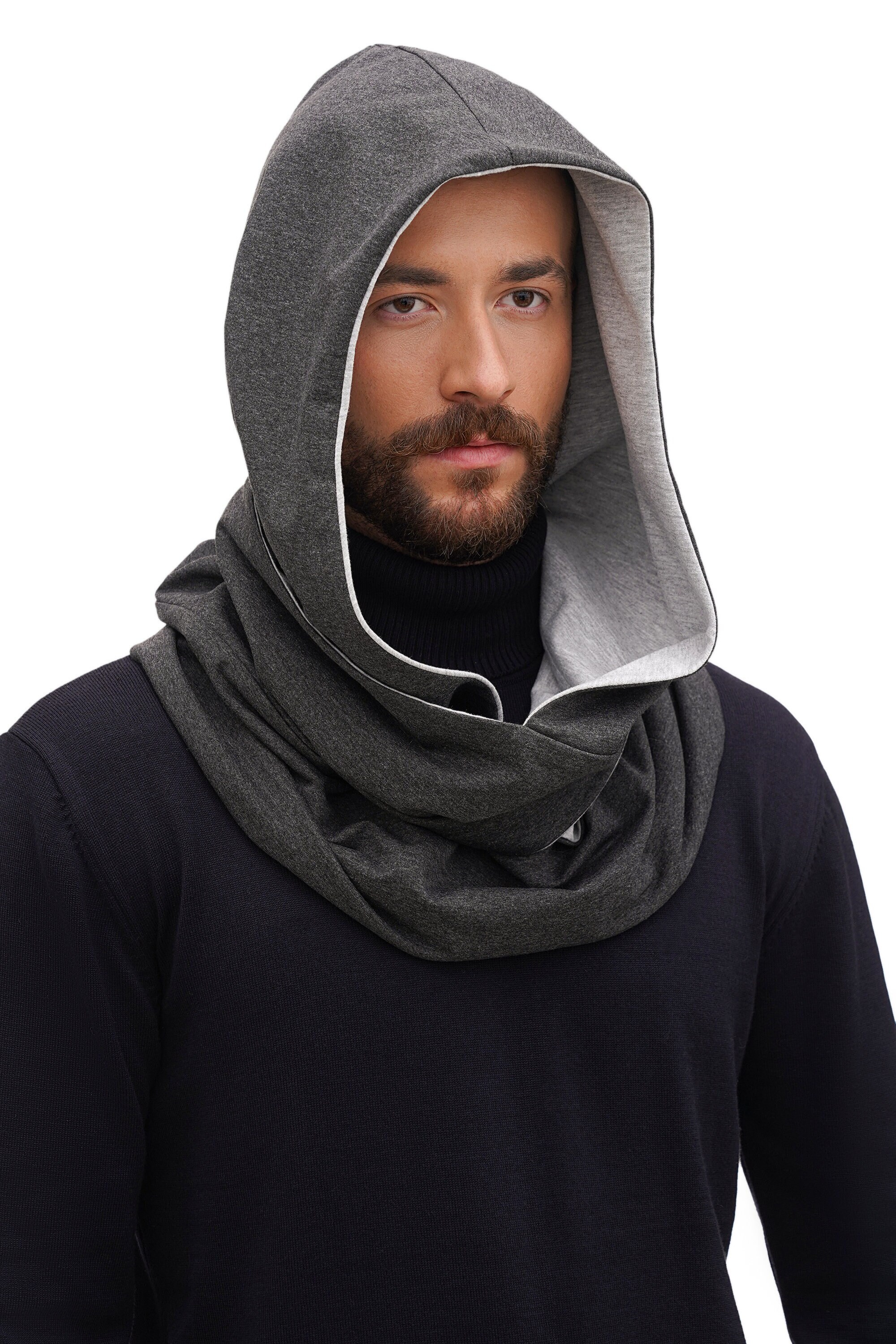 Black Cotton Dune Hooded Scarf Reversable Scarf With Hood Black Cotton Dune Hooded Scarf Reversable Scarf With Hood