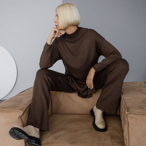 Turtleneck sweater Cotton long oversized jumper woman