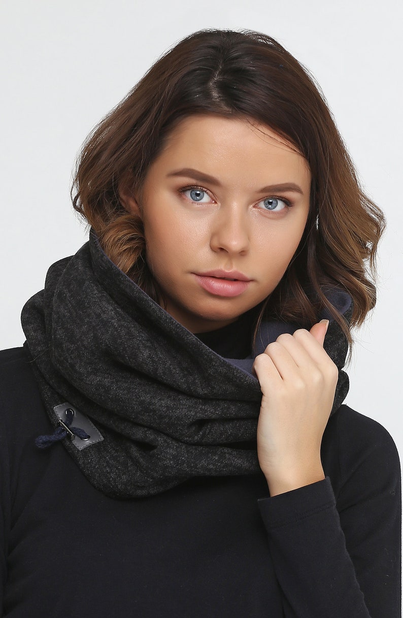 Black Hooded Scarf Dark Gray Fleece Snood Women Snood - Etsy