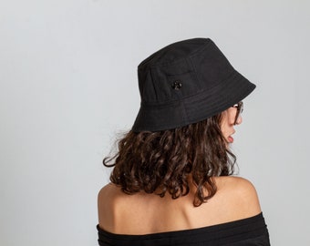 Black cotton bucket hat Summer busket hat Unisex panama