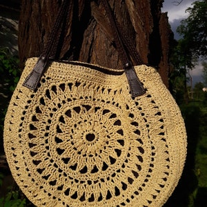 Straw Boho Bag Crochet Shoulder Beach Bag Round Straw Bag - Etsy