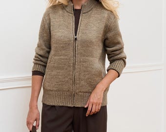 Chunky Alpaca & Merino Wool Zip Bomber Jacket for Women