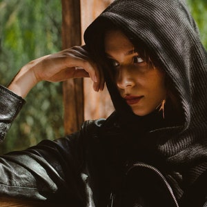 Black hooded scarf Womens scoodie Knitted hooded scarf