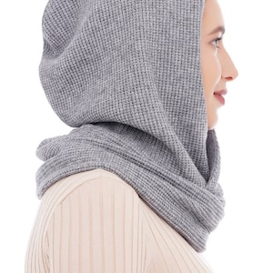 Gray hooded scarf Womens scoodie Knitted hooded scarf