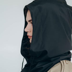 Black detached hooded scarf with satin lining
