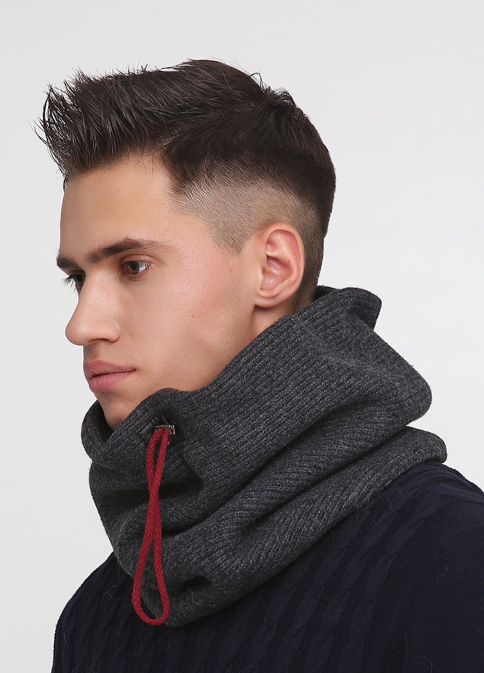 Gray Wool Scarf Mens Winter Scarf Wool Neck Warmer Etsy