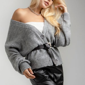 Wool short cardigan Warm soft sweater Long sleeve knit cardigan image 8