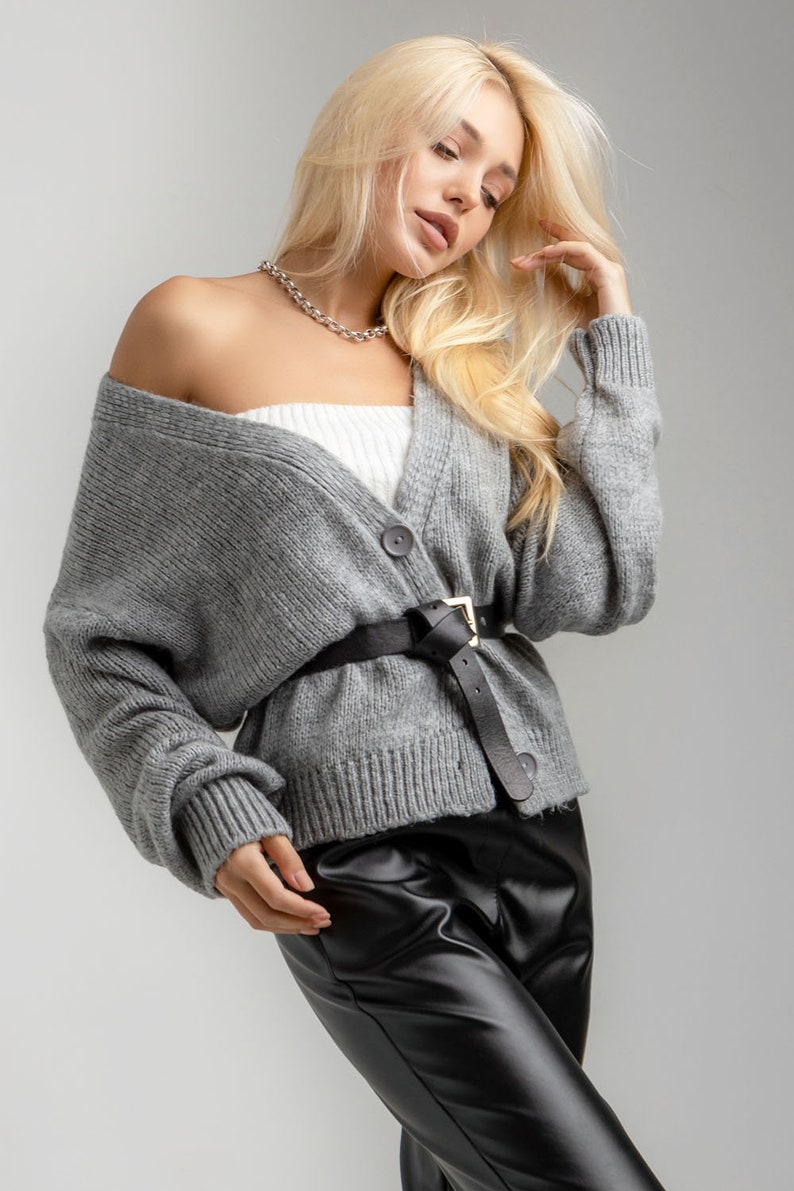 Wool short cardigan Warm soft sweater Long sleeve knit cardigan image 8