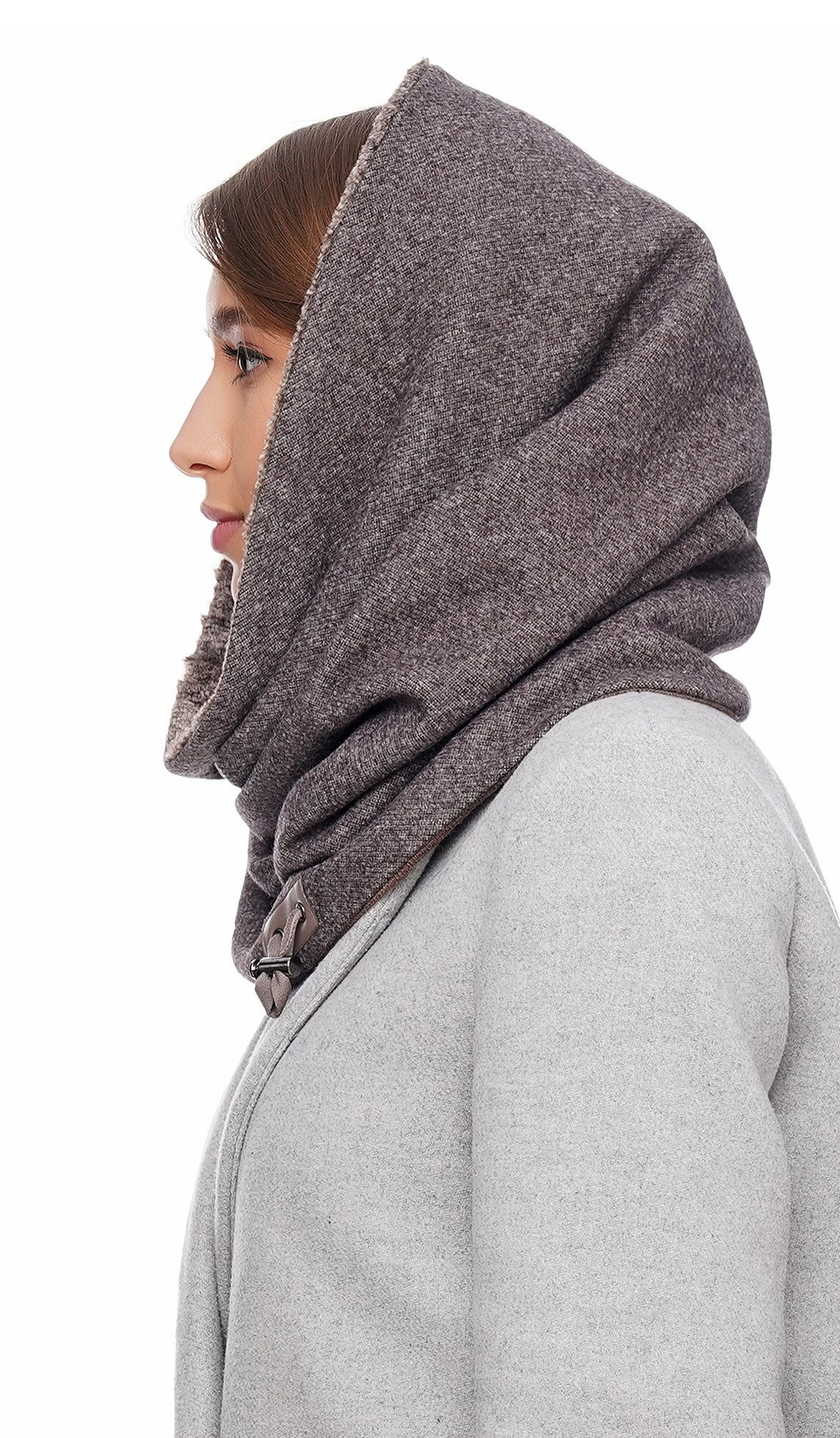 Brown Faux Fur Hooded Scarf Brown Snood Cowl Scarf Brown Etsy