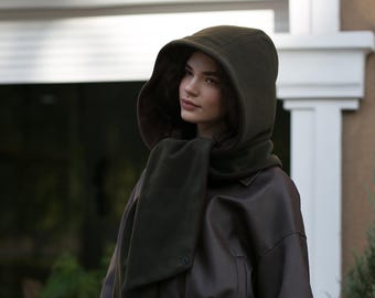 Warm winter oversized reversable hooded scarf