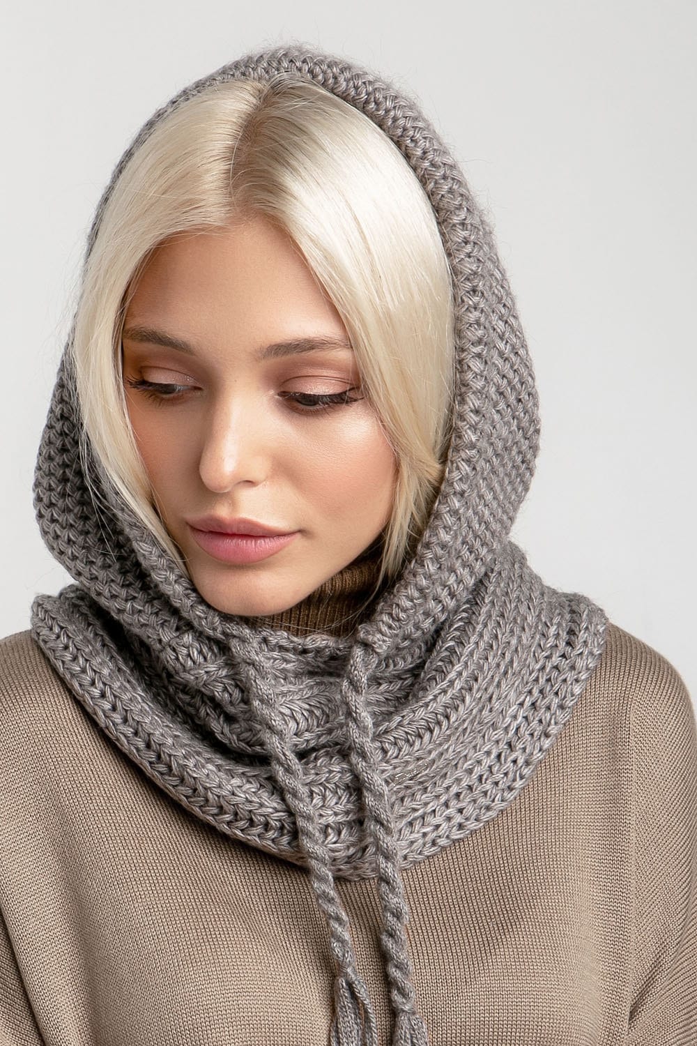 Gray hooded scarf Womens snood Knitted hooded scarf Etsy