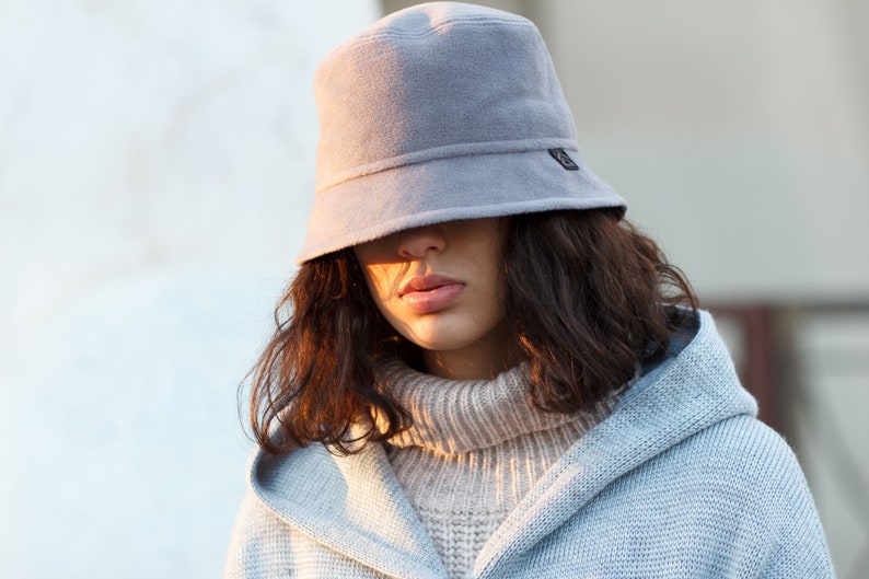 Fleece bucket hat Winter bucket hat Warm panama Womens winter hat