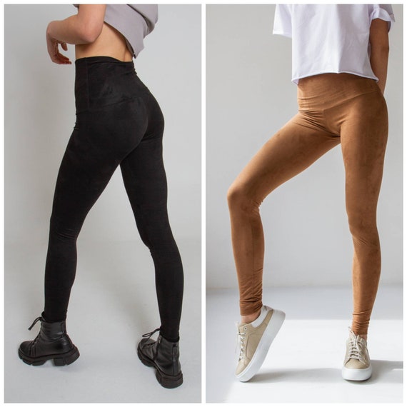 High Waist Leggings Stretch Casual Leggings for Women Faux Suede Beige Slim  Pants -  Canada