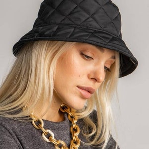 Quilted waterproof bucket hat Bucket hat Warm panama Womens winter hat image 2