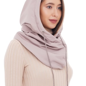 Waterproof hooded scarf Rainproof warm cowl hood powder beige