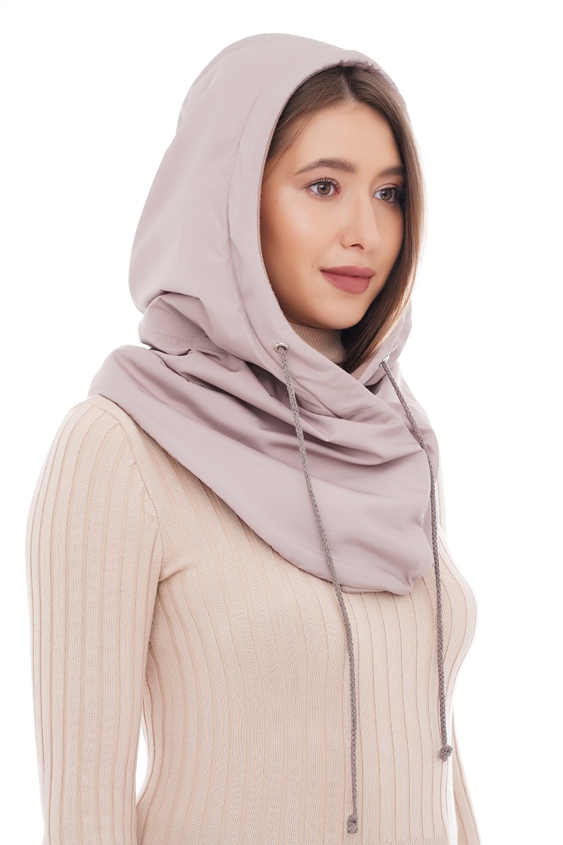 Waterproof hooded scarf Rainproof warm cowl hood powder beige