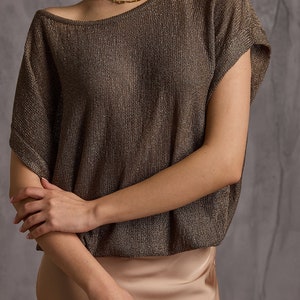 Oversized shiny knit sleeveless top Mesh tunic Minimalist outfit Summer cocktail outfit image 5