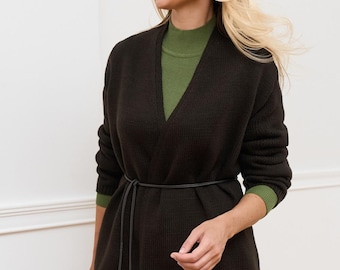 V-neck Wrap Wool Knit Cardigan for Women