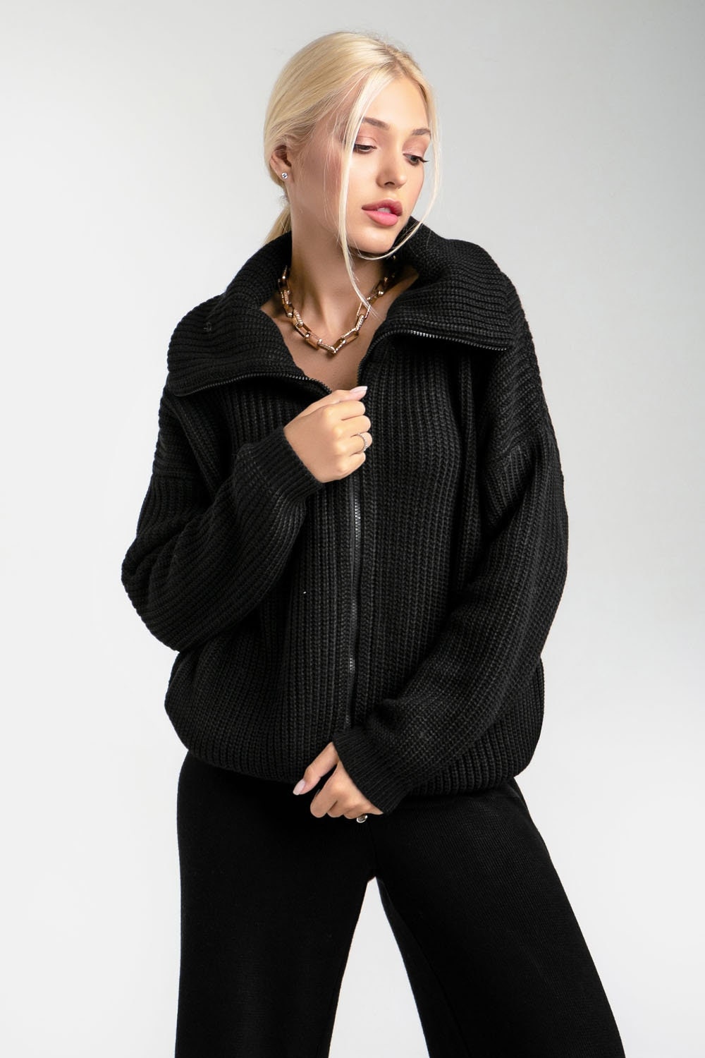 Knit bomber women Zipped jacket Wool knit jucket Etsy