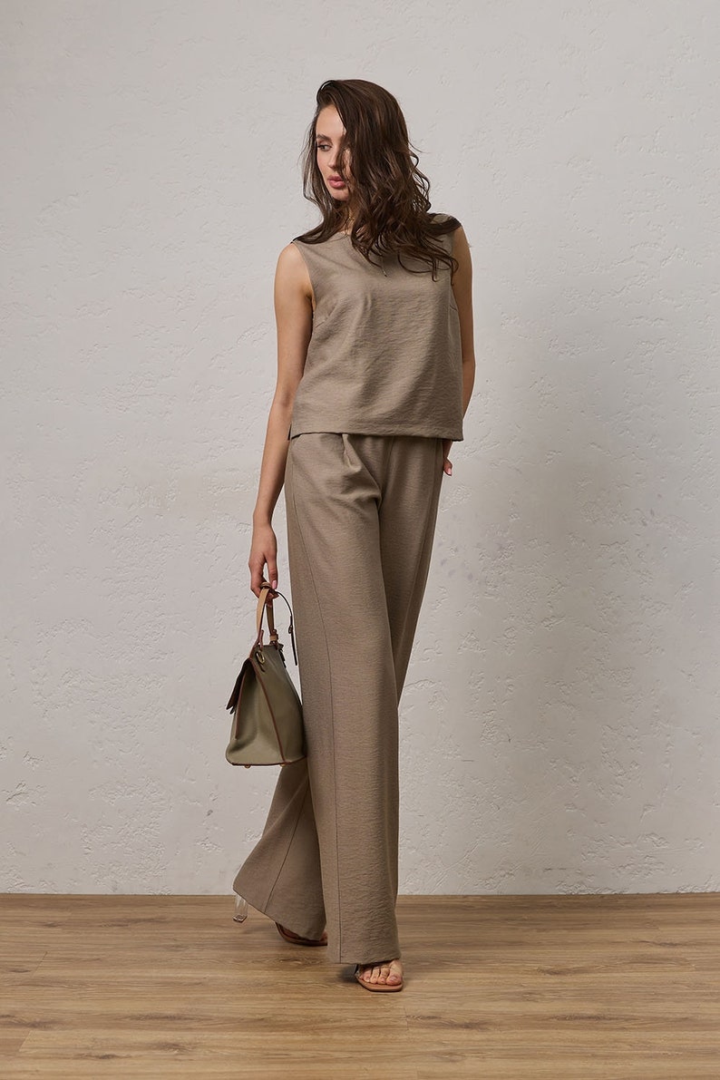 Straight wide leg natural casual pants Classic summer outfit image 3