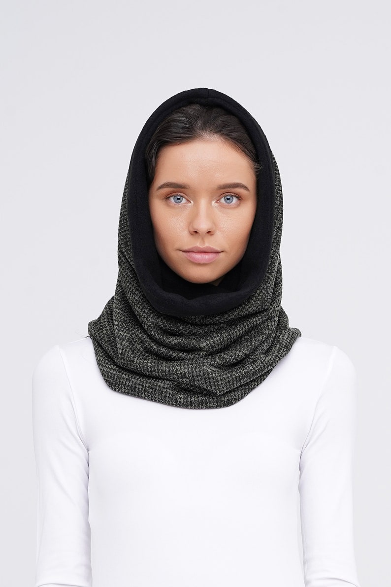 Blue hooded scarf Fleece warm snood Womens tube scarf | Etsy