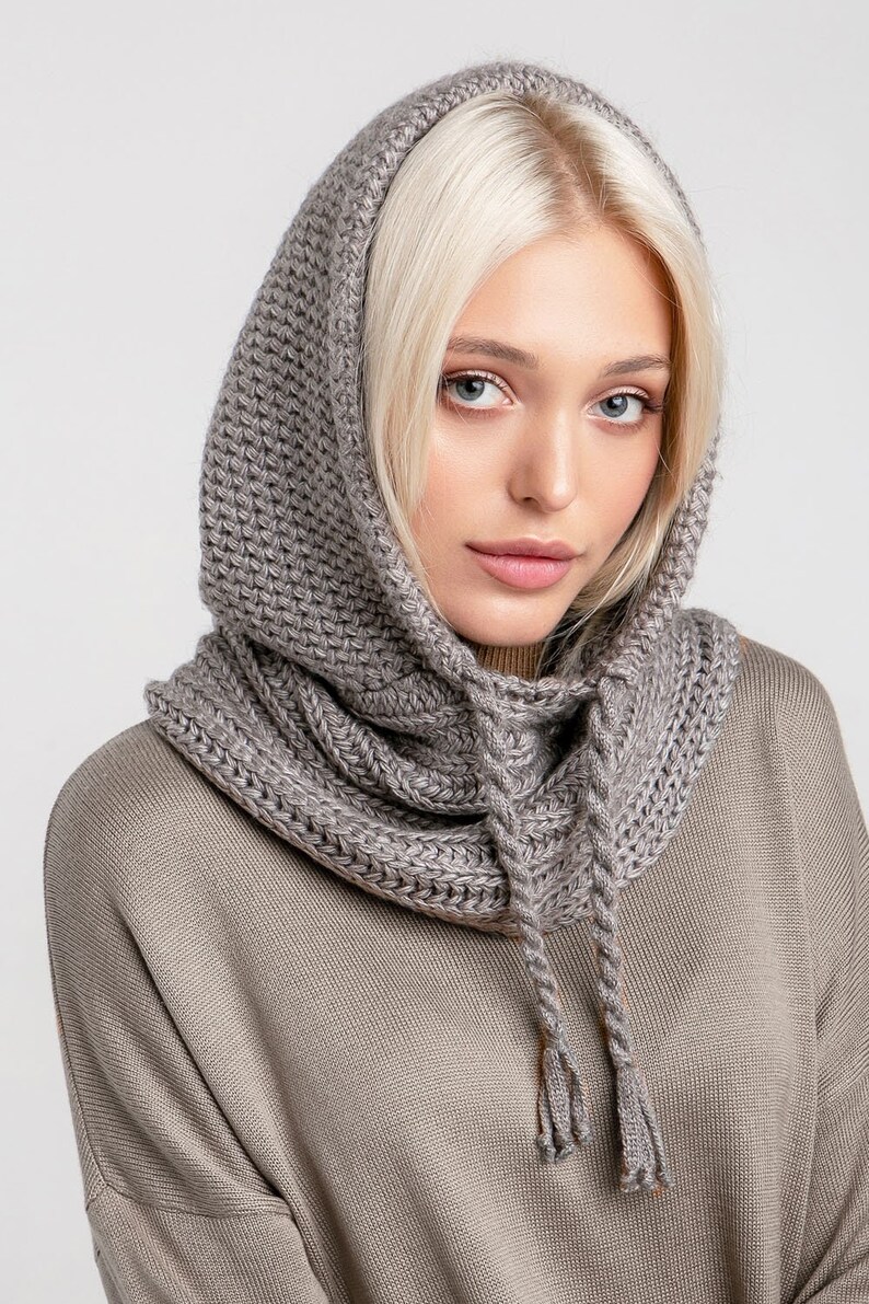 Hooded Scarf Womens Snood Knitted Hooded Scarf Etsy