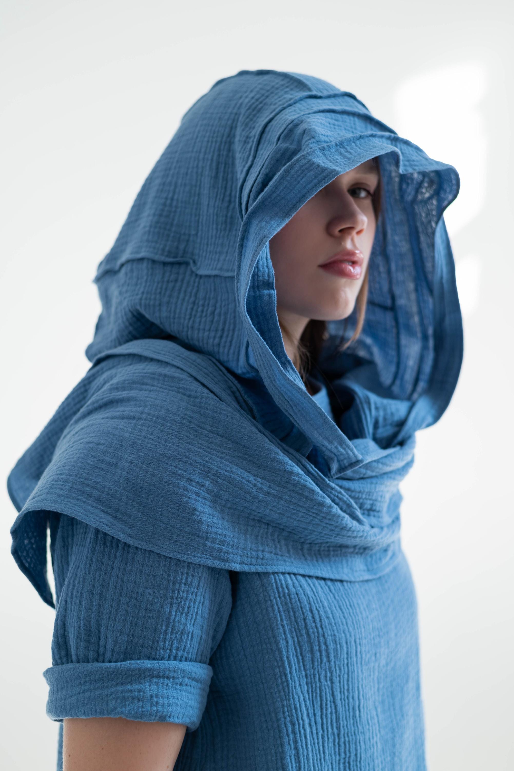 margarines hooded scarf blue フードスカーフ Sun Ptotection Hooded Scarf Cosplay Festival Maxi Hood With Long