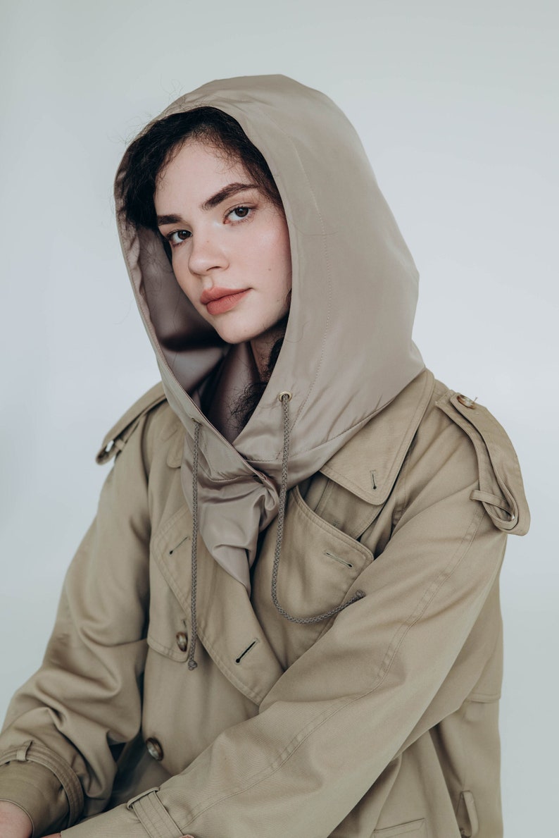 Waterproof hooded scarf with satin lining for curly hair