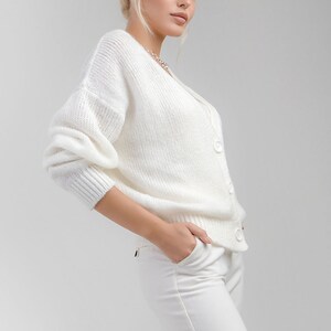 Wool short cardigan Warm soft sweater Long sleeve knit cardigan image 4