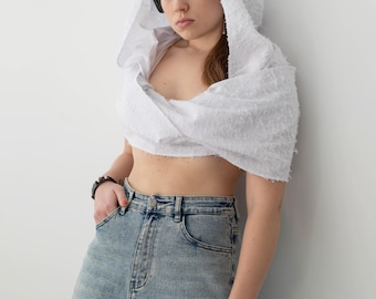 Cosplay Hooded Scarf Distressed Desert Outfit Natural Cotton Infinity Shawl with Hood