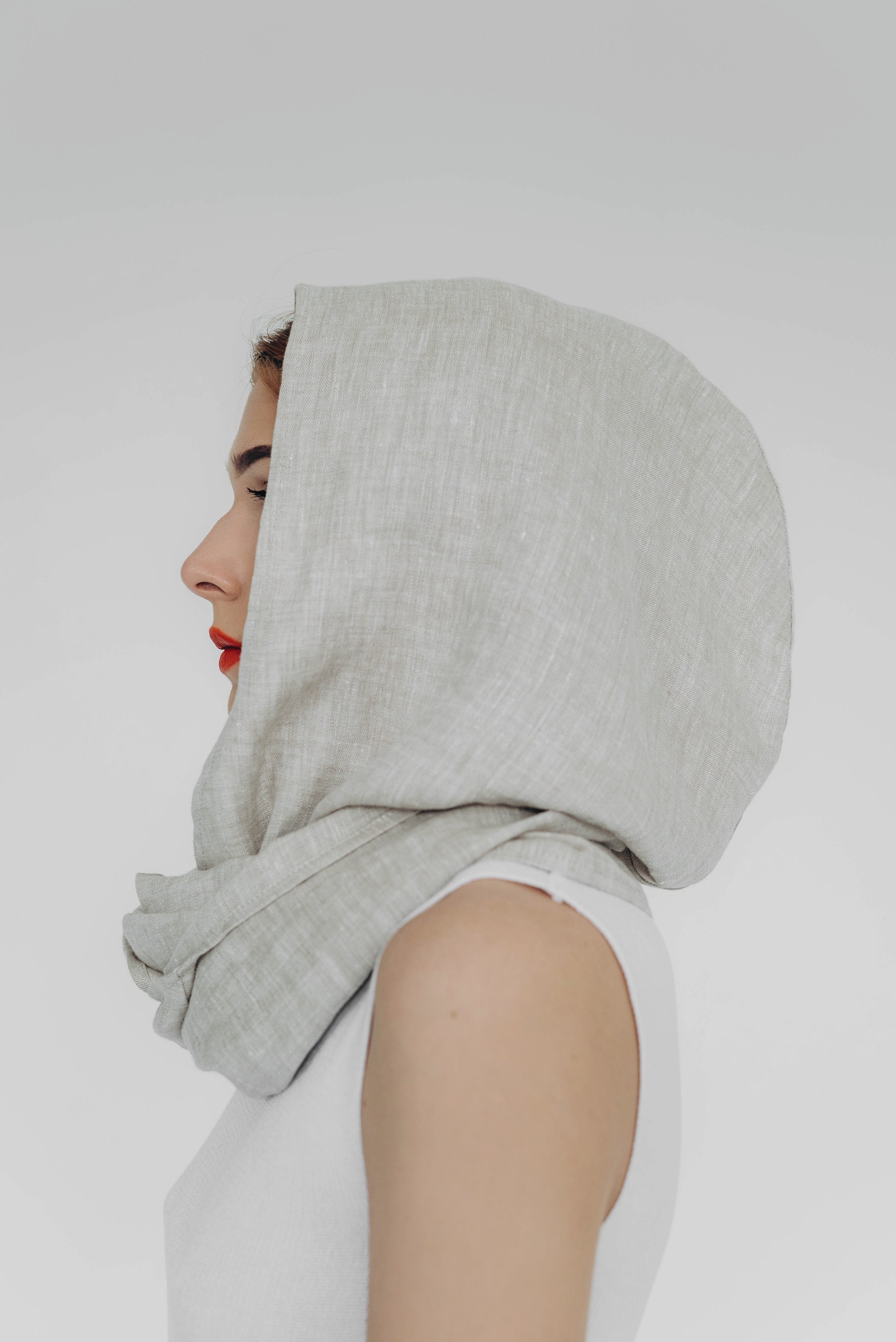 Linen Hooded Scarf Natural Fabric Round Scarf With Hood Linen Hooded Scarf Natural Fabric Round Scarf With Hood