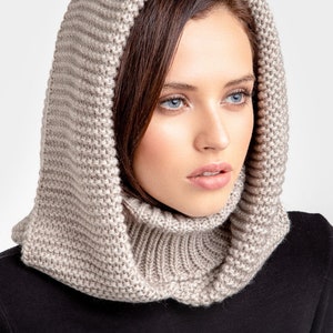 Gray Hooded Scarf Womens Snood Knitted Hooded Scarf - Etsy