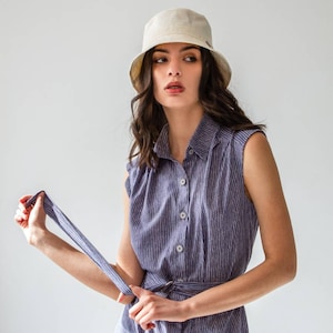 Womens midi shirtdress Sleeveless cotton shirt dress