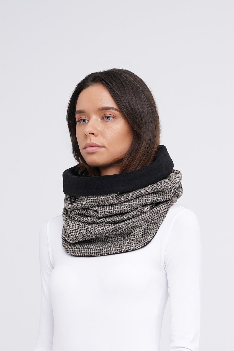 Fleece hooded scarf Khaki warm snood Womens tube scarf | Etsy