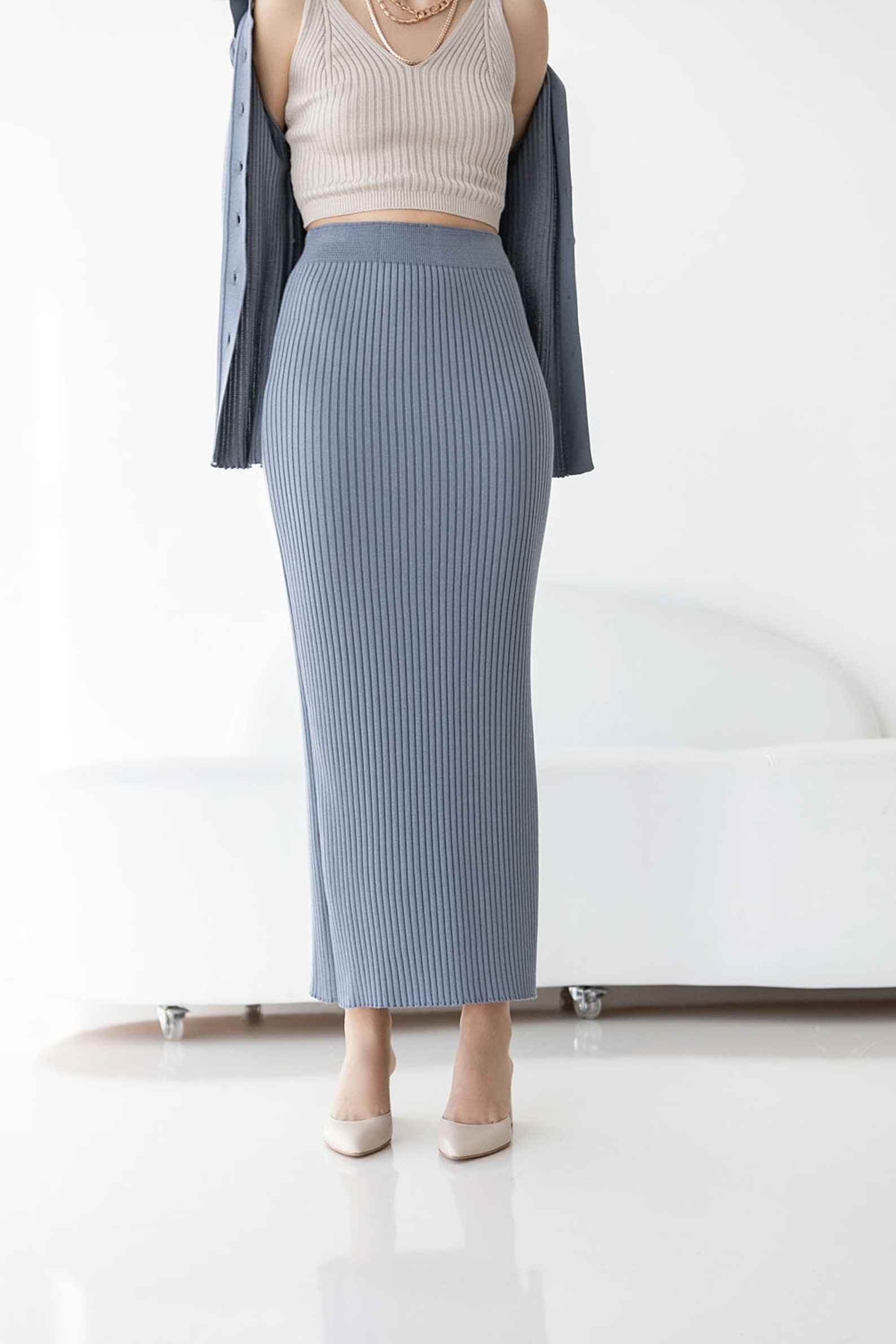 Long ribbed skirt Cotton slim knit skirt Midi rib skirt Etsy
