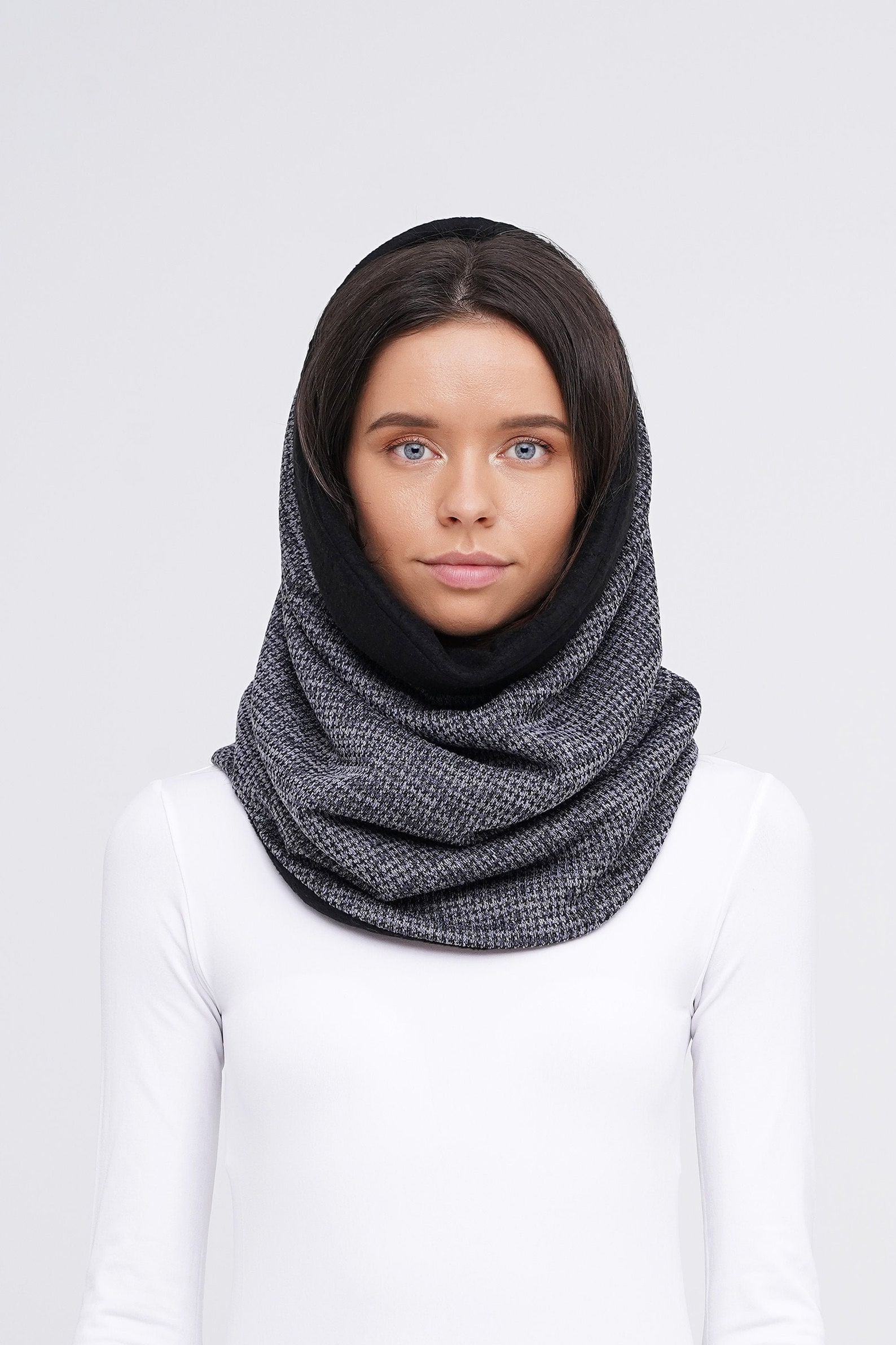 Blue hooded scarf Fleece warm snood Womens tube scarf Etsy