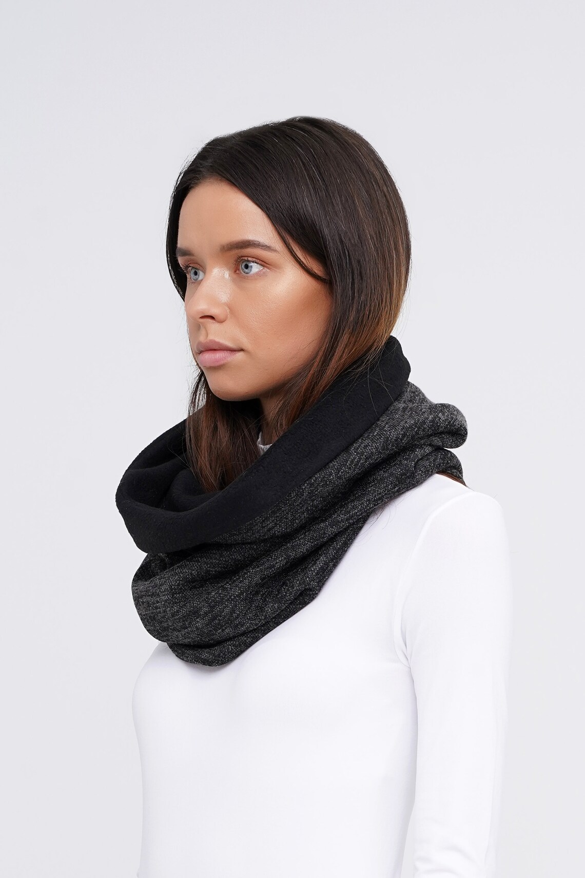 Black hooded scarf Fleece hooded scarf Tube scarf Black fleece | Etsy