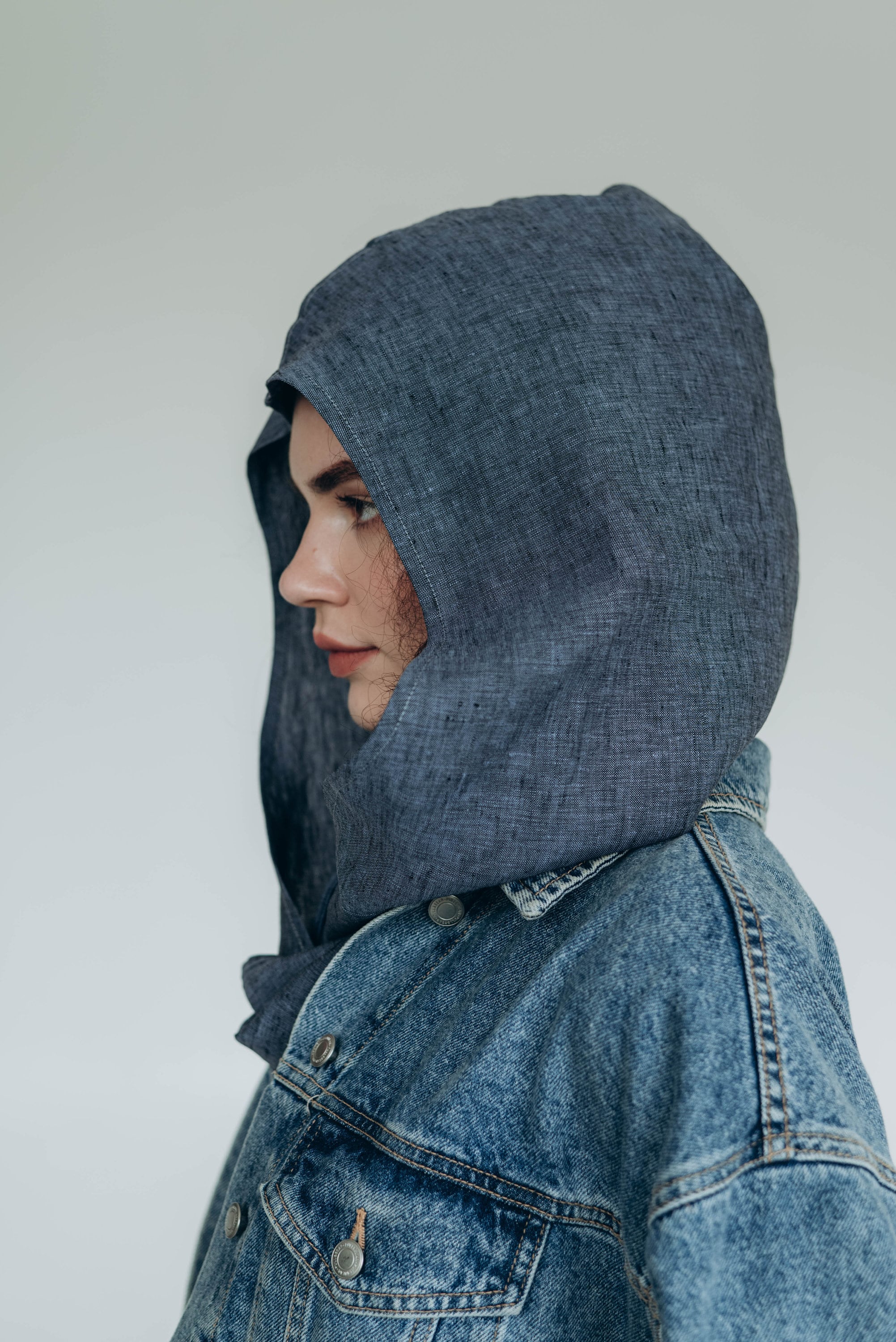 Linen Hooded Scarf Natural Fabric Round Scarf With Hood