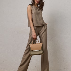 Straight wide leg natural casual pants Classic summer outfit image 2