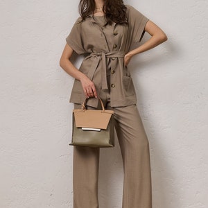 Straight wide leg natural casual pants Classic summer outfit image 5