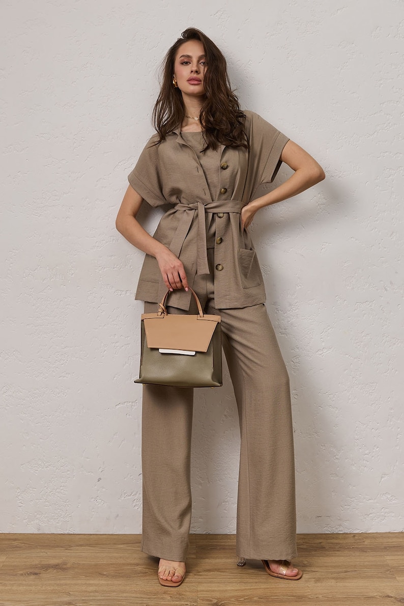 Straight wide leg natural casual pants Classic summer outfit image 5