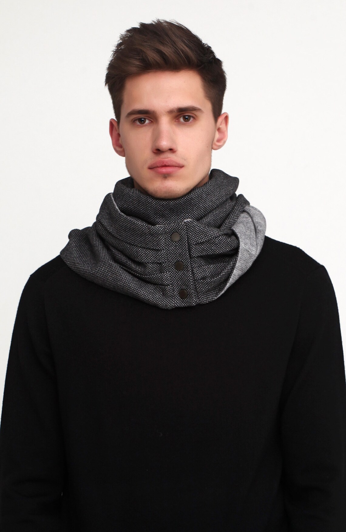 Gray Mens Scarf Wool Loop Scarf Mens Revarsible Sacrf With Etsy