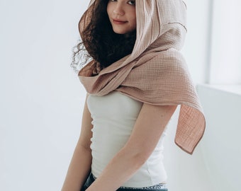 Organic cotton hooded scarf Natural fabric round scarf with hood Maxi cowl hood shawl for curly hair