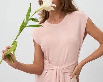 Midi-zomerjurk van zijdeachtige viscosemix Minimalistisch breiwerk voor dames