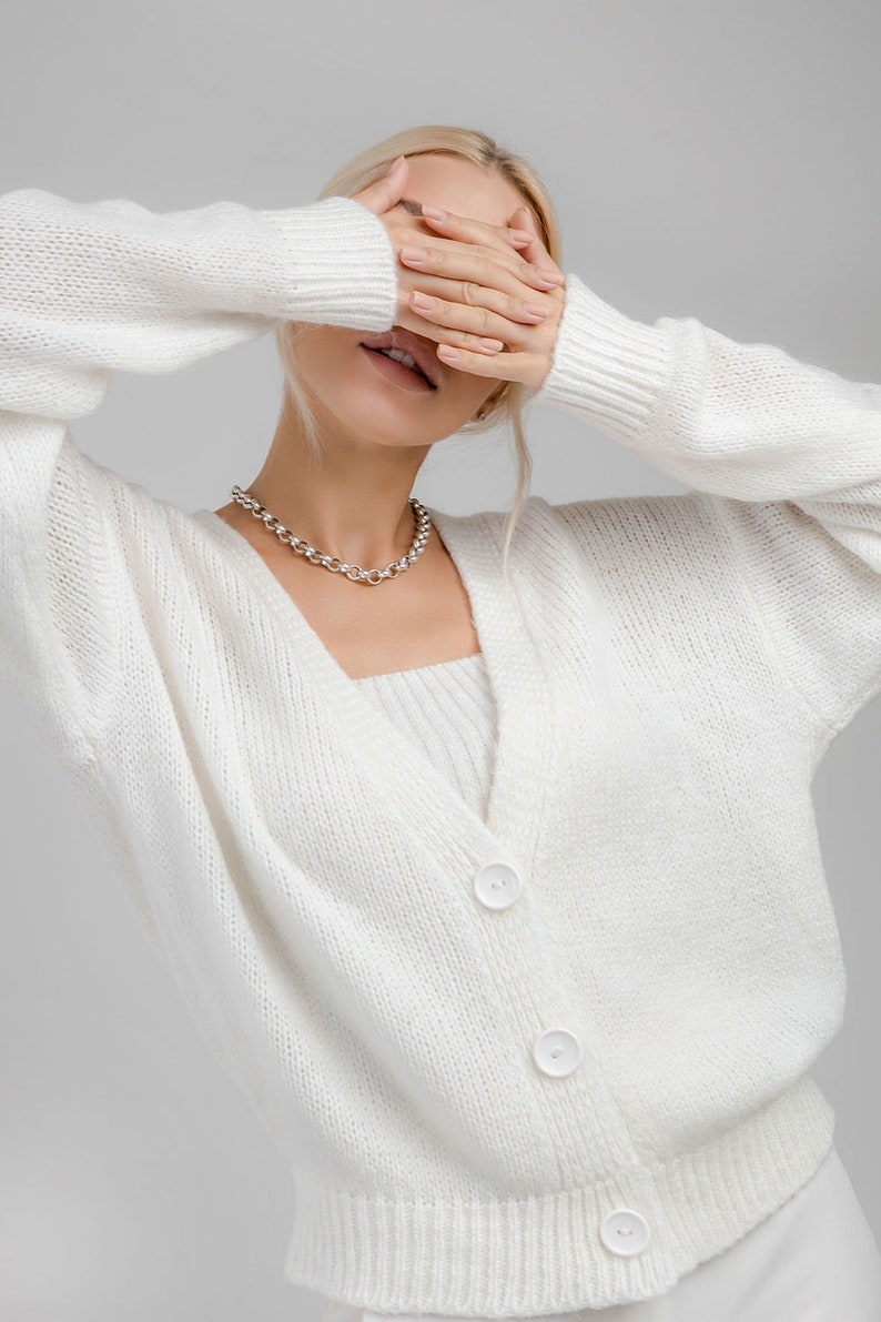 Wool short cardigan Warm soft sweater Long sleeve knit cardigan image 6