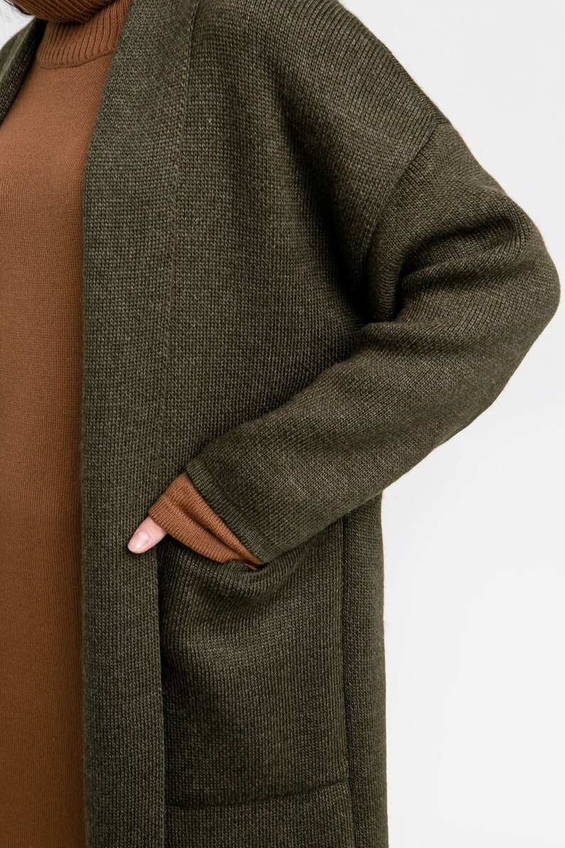 Woman's Khaki Cardigan Long Knit Cardigan Knit Coat Etsy