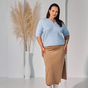 Haut chaud à manches courtes tricoté solide, pull minimaliste, tenue de bureau d'hiver pour femmes, pull émeraude décontracté image 8