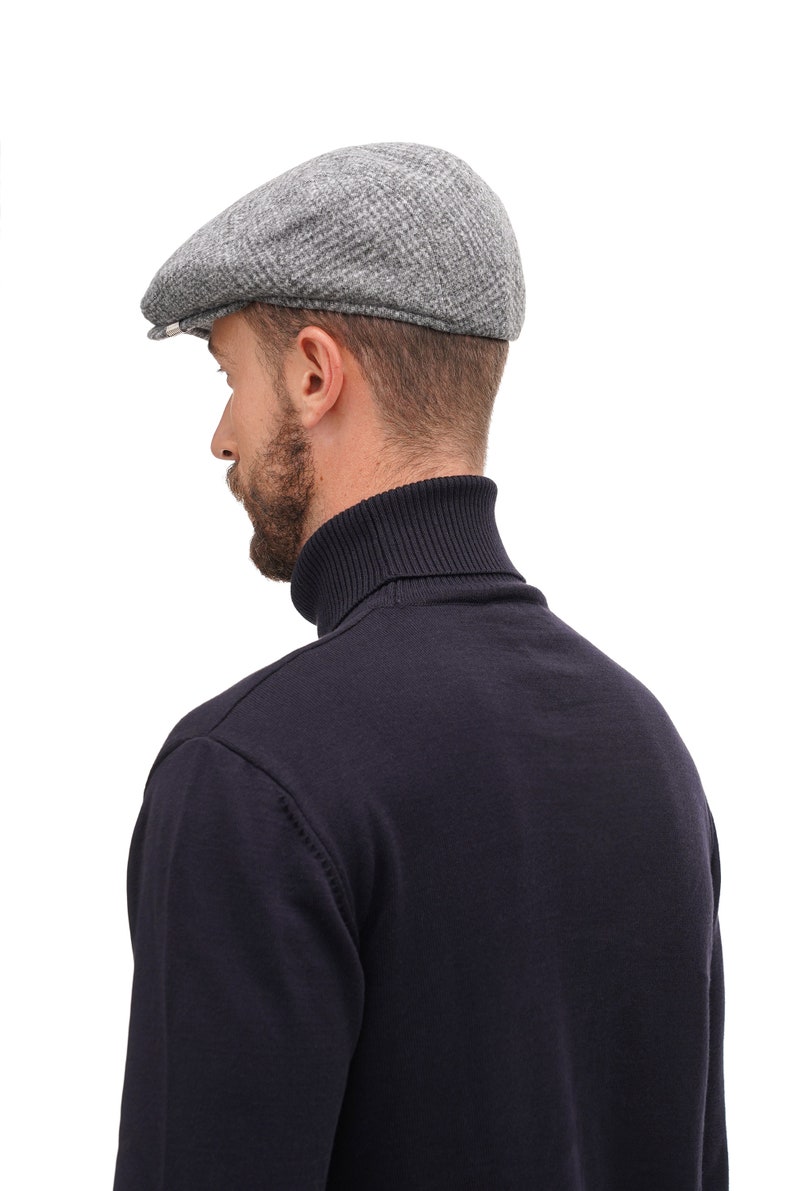 Warm wool fabric flat cap Mens newsboy cap Ivy hat for men image 4